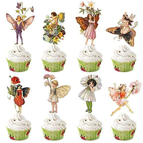 4th Anniversary Shabby Edible Cup Cake Toppers Standup Fairy Bun Decorations